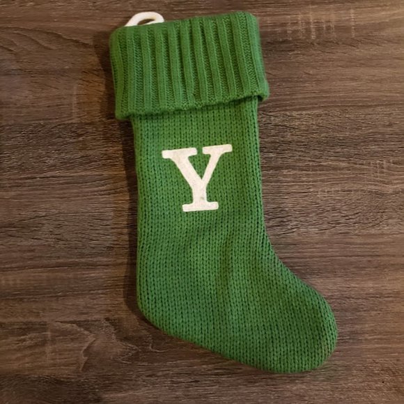 NEW! Knit Monogram Christmas Stocking Green Letter Initial Y - Picture 2 of 3
